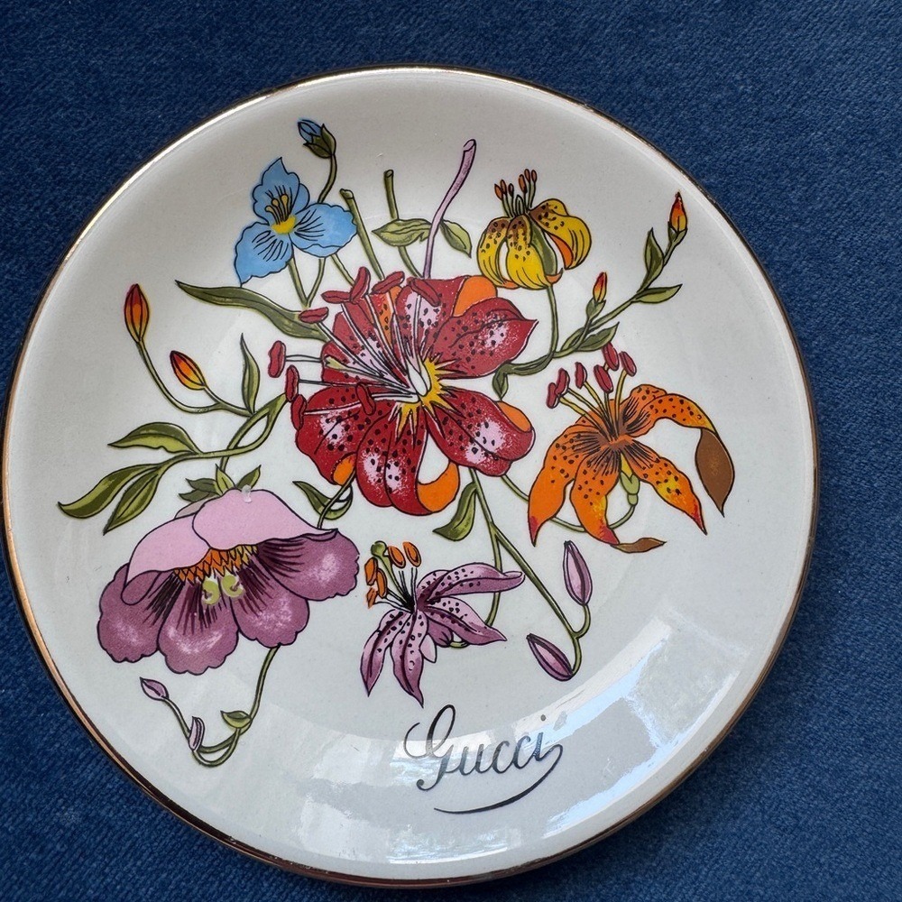 Vintage GUCCI Floral Logo Monogram Gold Trinket Dish Porcelain Tray plate - Picture 3 of 7